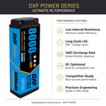 DXF LiPo Battery 2S2P 7.4V 8000mAh 140C Graphene Blue with 5mm Bullet / EC5 / T / TRX / XT60 / XT90 / XT150 / Q8s Plug for RC 1/10 Touring Car Racing