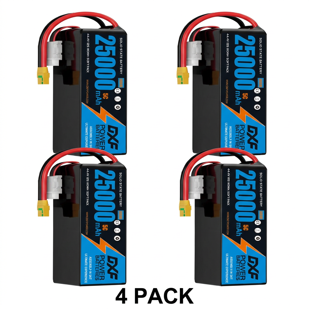 DXF SEMI-SOLID 14S 51.8V 25000mAh 5C Soft Case LiPo Battery with 8AWG Wire for Toy Cars, Boats, UAVs & Drones (1-6 Pack)
