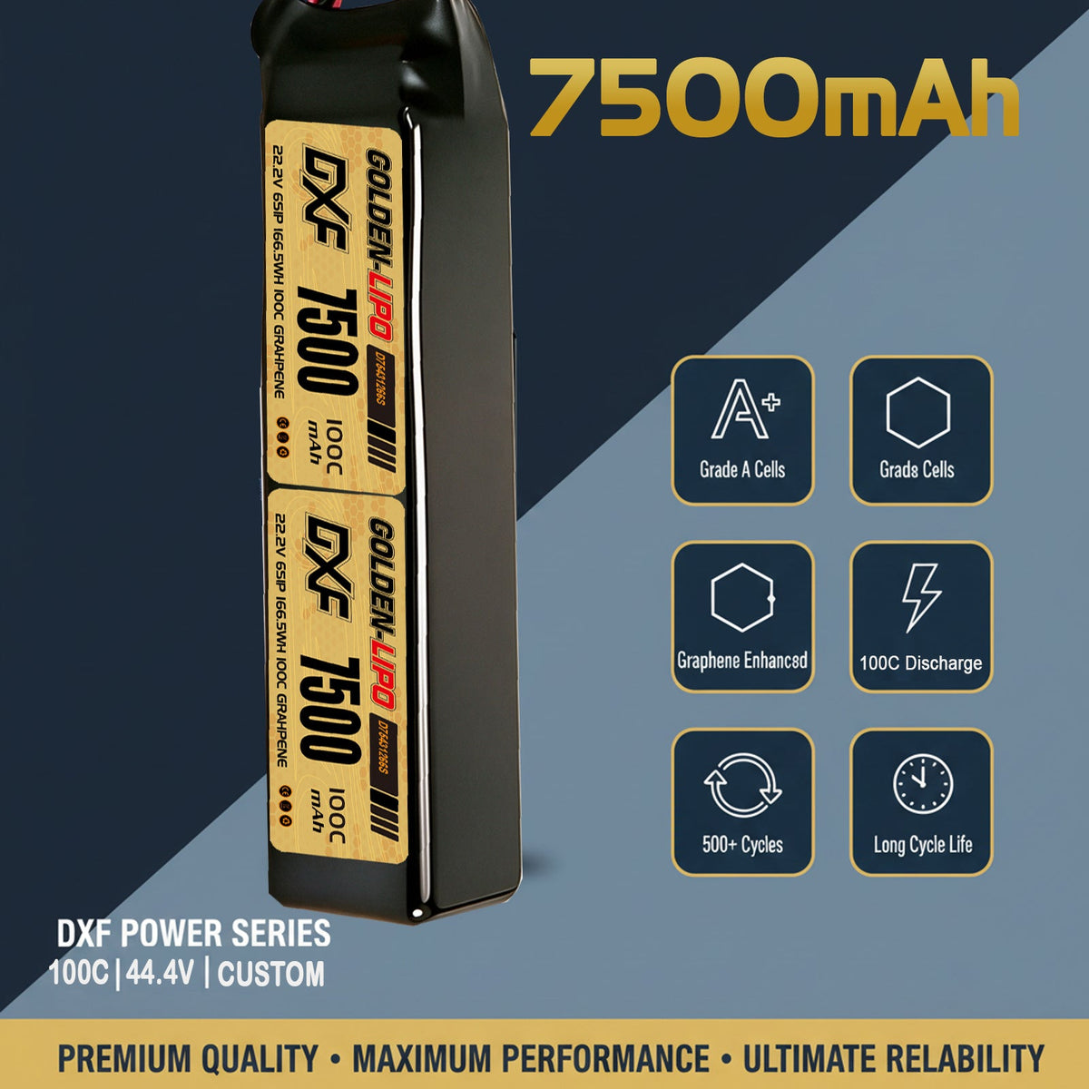 DXF Lipo Battery 12S 44.4V 7500mAh 100C GoldSeries Graphene Softcase with EC5 / T / TRX / XT60 / XT90 / XT150 / Q8s Plug for RC 1/8 1/10 Buggy Truck Car Off-Road Drone