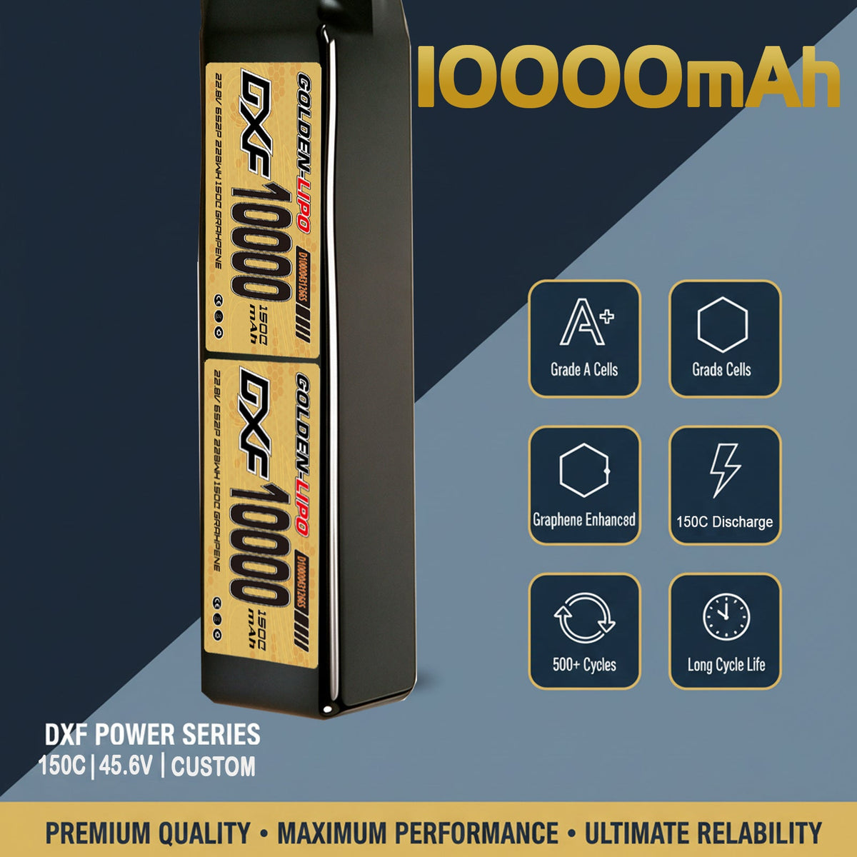 DXF Lipo Battery 12S HV 45.6V 10000mAh 150C GoldSeries Graphene Softcase with EC5 / T / TRX / XT60 / XT90 / XT150 / Q8s Plug for RC 1/8 1/10 Buggy Truck Car Off-Road Drone