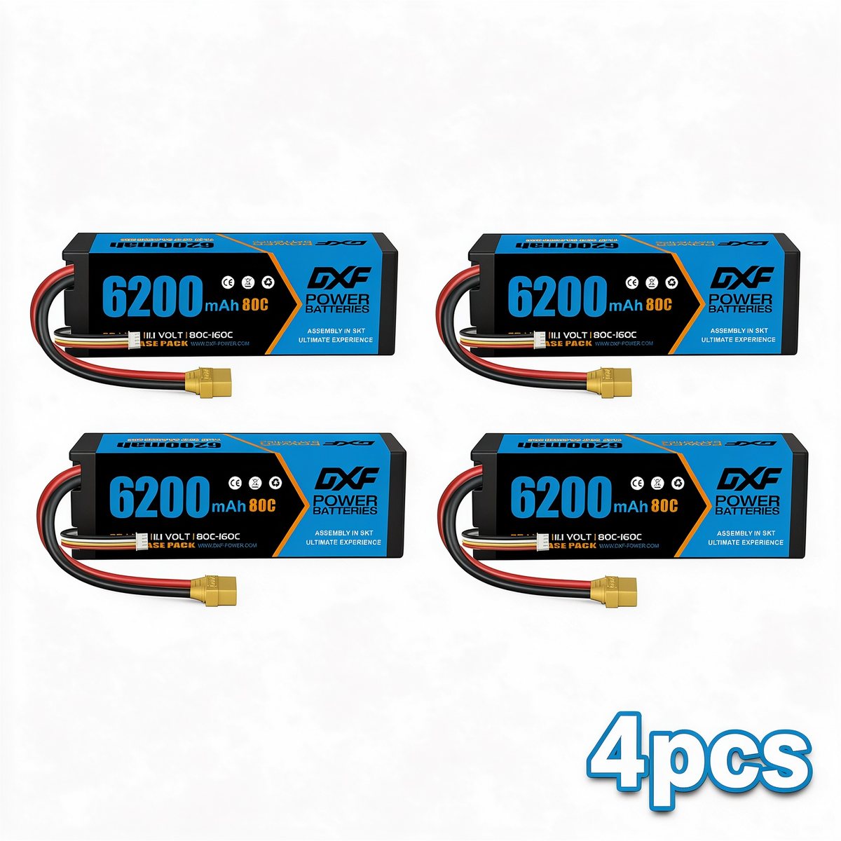 DXF 3S 11.1V 6200mAh 80C Graphene LiPo Hardcase Battery with 10AWG XT90 Plug for 1/8 1/10 RC Car Buggy Truck Boat Drone (1-6 Pack Available)