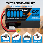 DXF SEMI-SOLID 12S 44.4V 60000mAh 5C Soft Case LiPo Battery with 8AWG Wire for Toy Cars, Boats, UAVs & Drones (1-6 Pack)