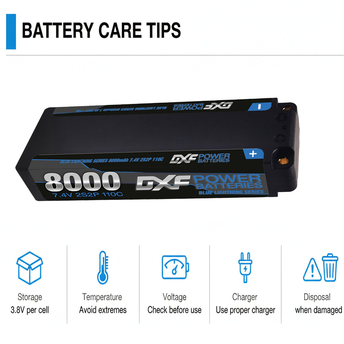 DXF LiPo Battery 2S2P 7.4V 8000mAh 110C Graphene with 5mm Bullet / EC5 / T / TRX / XT60 / XT90 / XT150 / Q8s Plug for RC 1/10 Touring Car Racing