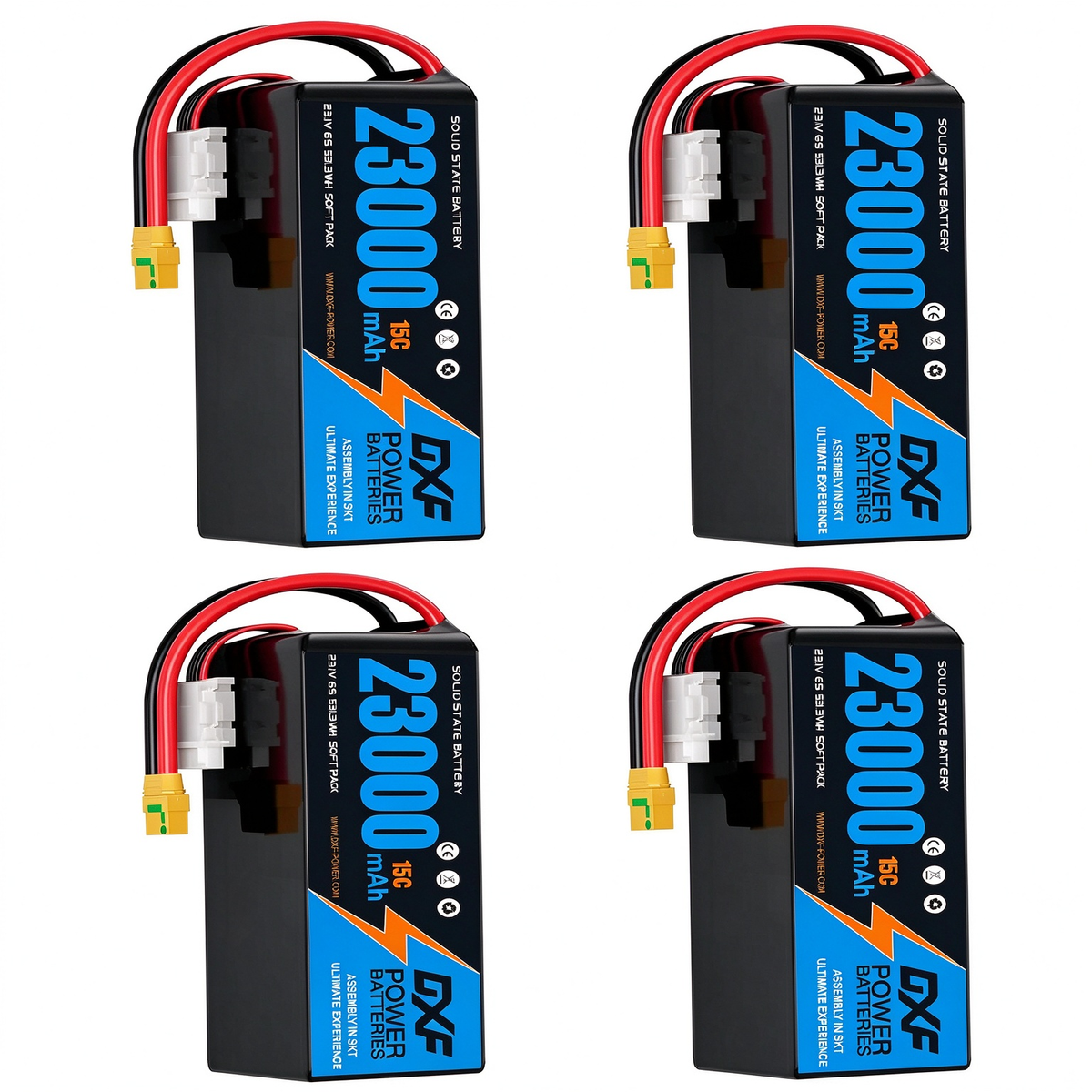 DXF 6S 23.1V 23000mAh 15C Soft Case LiPo Battery with 8AWG Wire for Toy Cars, Boats, UAVs & Drones (1-6 Pack)