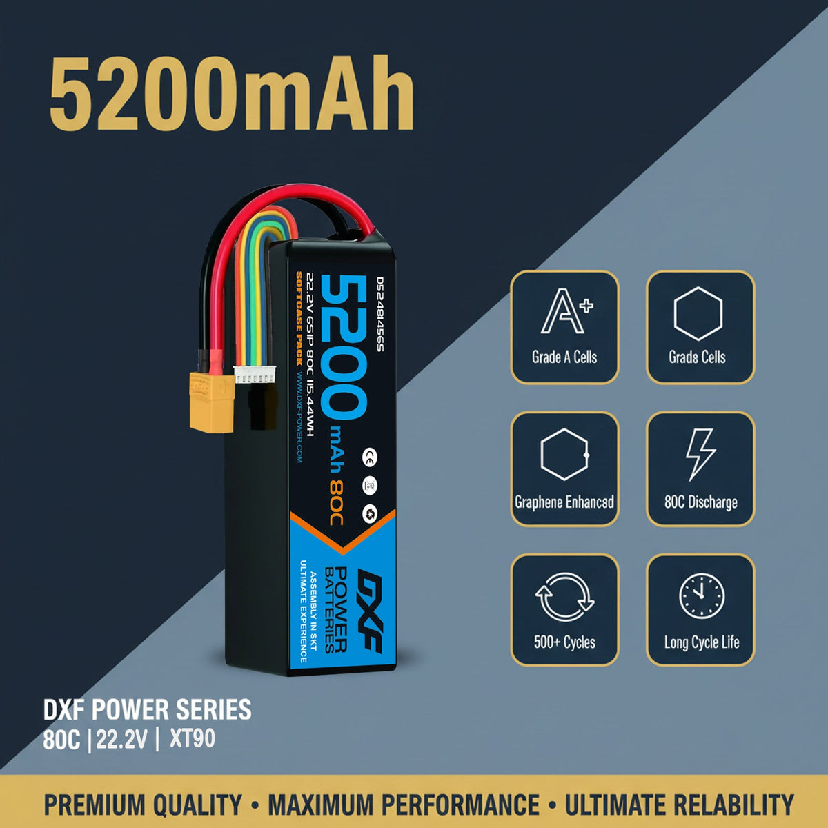DXF Lipo Battery 6S 22.2V 5200mAh 80C Graphene Softcase with EC5 / T / TRX / XT60 / XT90 / XT150 / Q8s Plug for RC 1/8 1/10 Buggy Truck Car Off-Road Drone