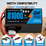 DXF 12S 44.4V 81000mAh 5C Soft Case LiPo Battery with 8AWG Wire for Toy Cars, Boats, UAVs & Drones (1-6 Pack)