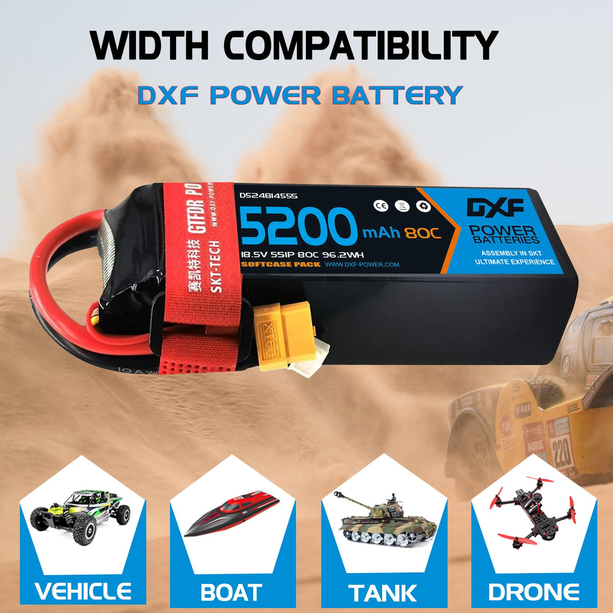 DXF Lipo Battery 5S 18.5V 5200mAh 80C Graphene Softcase with EC5 / T / TRX / XT60 / XT90 / XT150 / Q8s Plug for RC 1/8 1/10 Buggy Truck Car Off-Road Drone