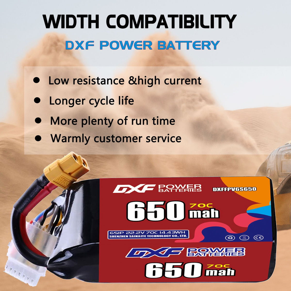 DXF LiPo Battery 6S 22.2V 650mAh 70C with PH2.0 / JST / XT30 / SM / XT60 / EC5 / XT90 for FPV Drone Whoop Micro Racing
