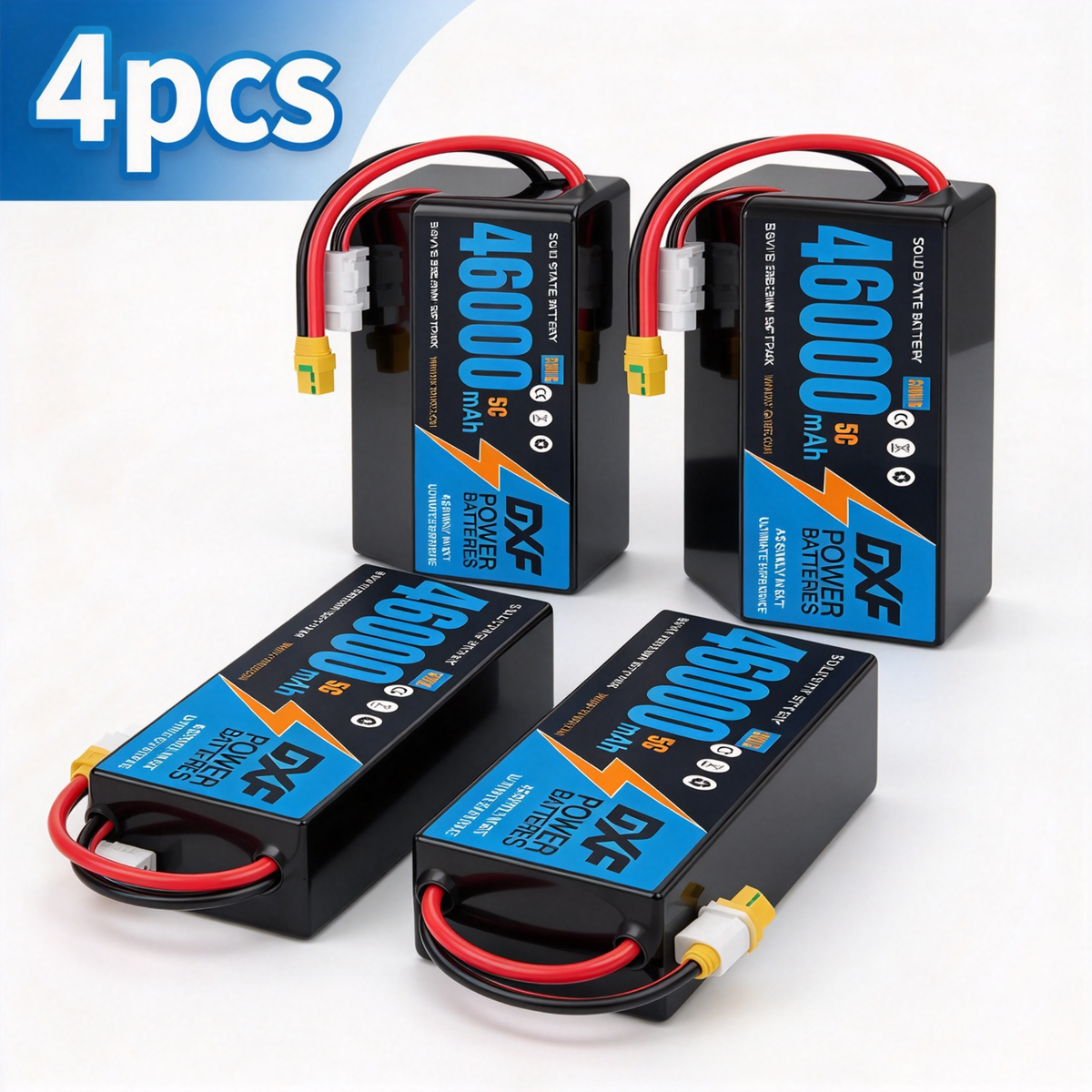 DXF SEMI-SOLID 14S 51.8V 46000mAh 5C Soft Case LiPo Battery with 8AWG Wire for Toy Cars, Boats, UAVs & Drones (1-6 Pack)