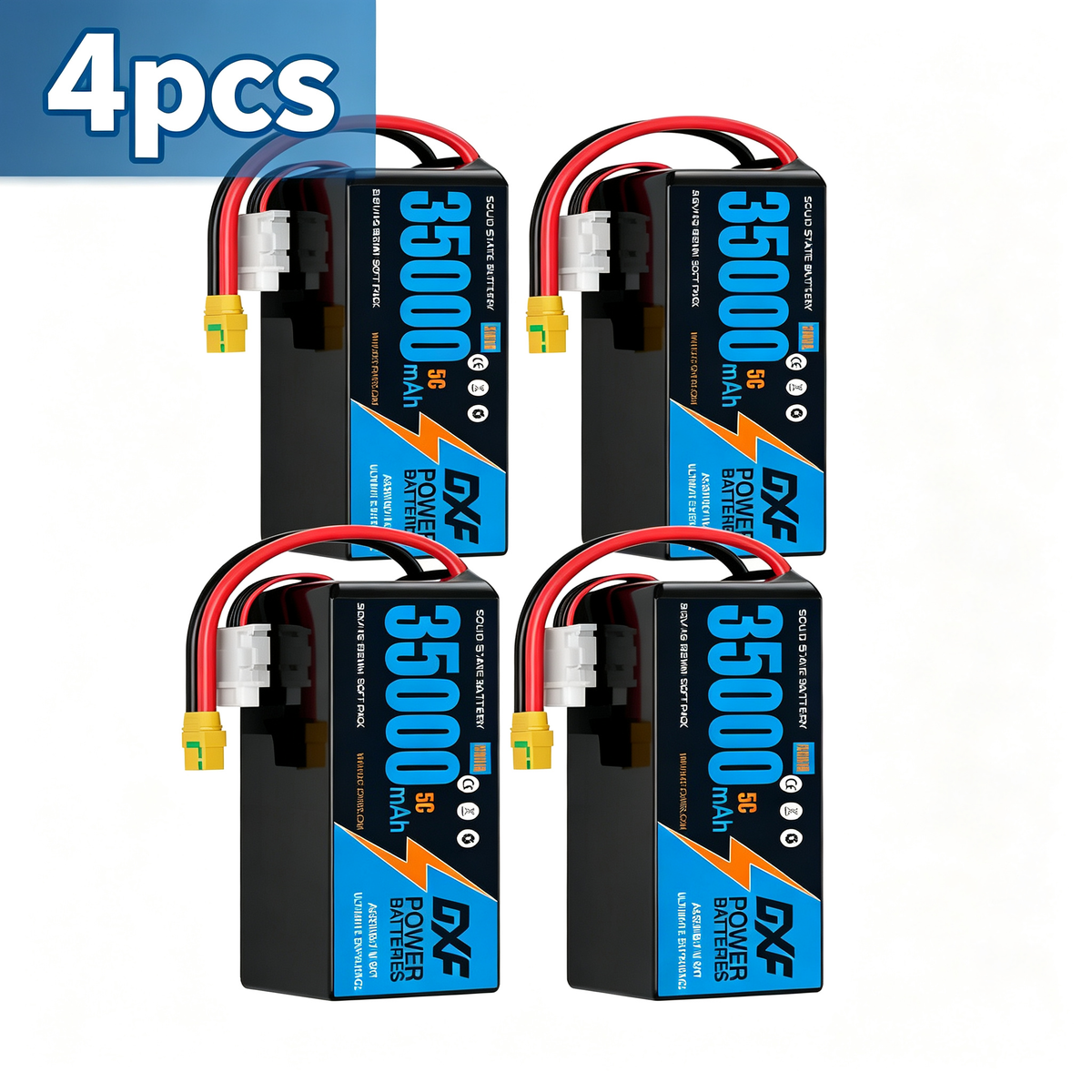 DXF SEMI-SOLID 14S 51.8V 35000mAh 5C Soft Case LiPo Battery with 8AWG Wire for UAVs & Drones (1-6 Pack)