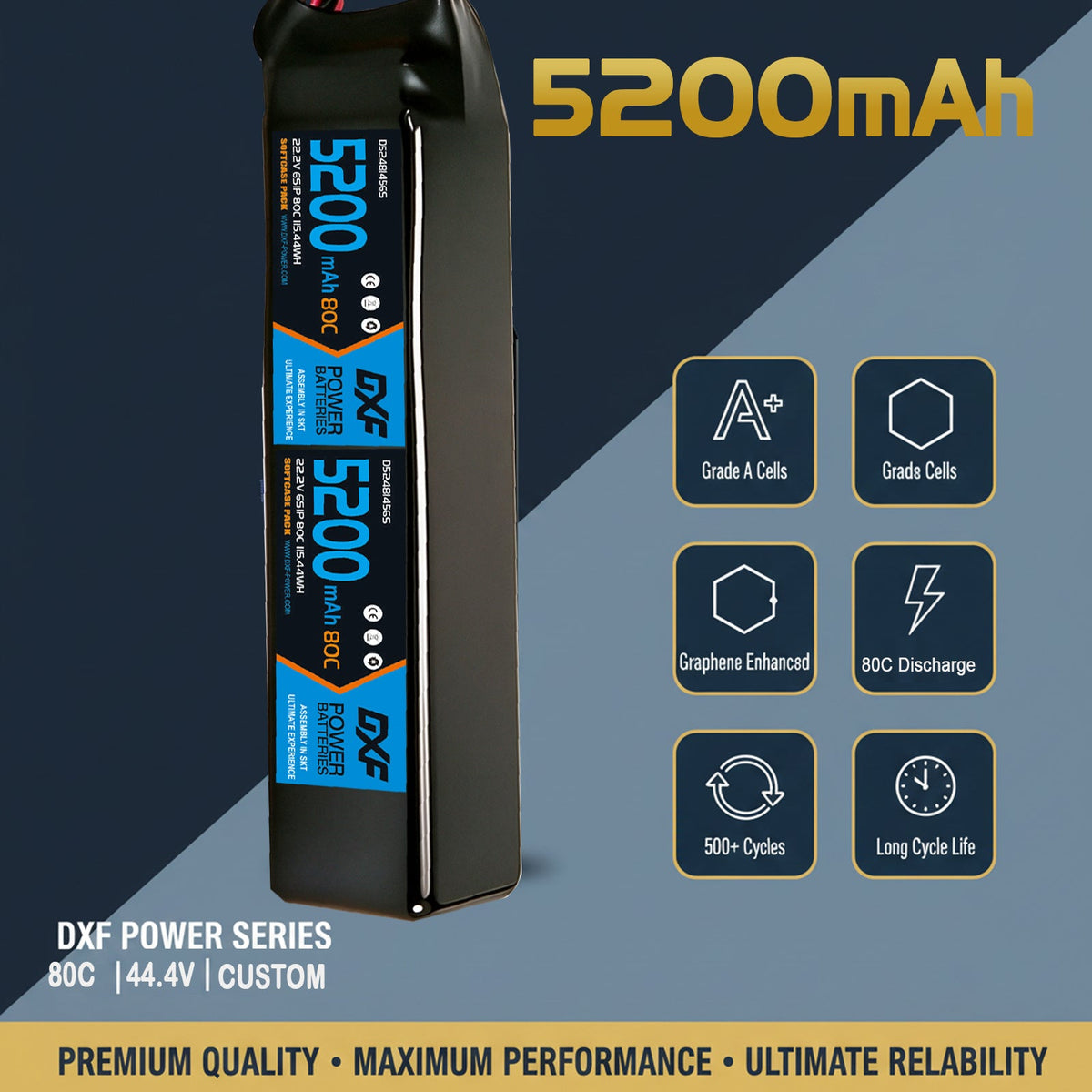 DXF LiPo Battery 12S 44.4V 5200mAh 80C Graphene Softcase Blue with EC5 / T / TRX / XT60 / XT90 / XT150 / Q8s Plug for RC 1/8 1/10 Buggy Truck Car Off-Road Drone
