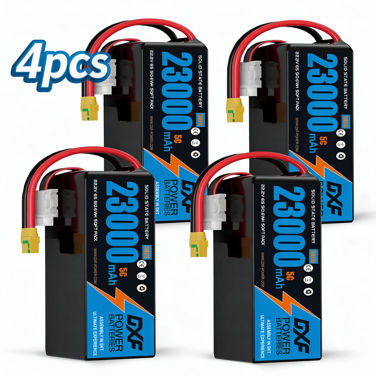 DXF SEMI-SOLID 6S 22.2V 23000mAh 5C Soft Case LiPo Battery with 8AWG Wire for Toy Cars, Toy Boats, UAVs & Drones (1-6 Pack)
