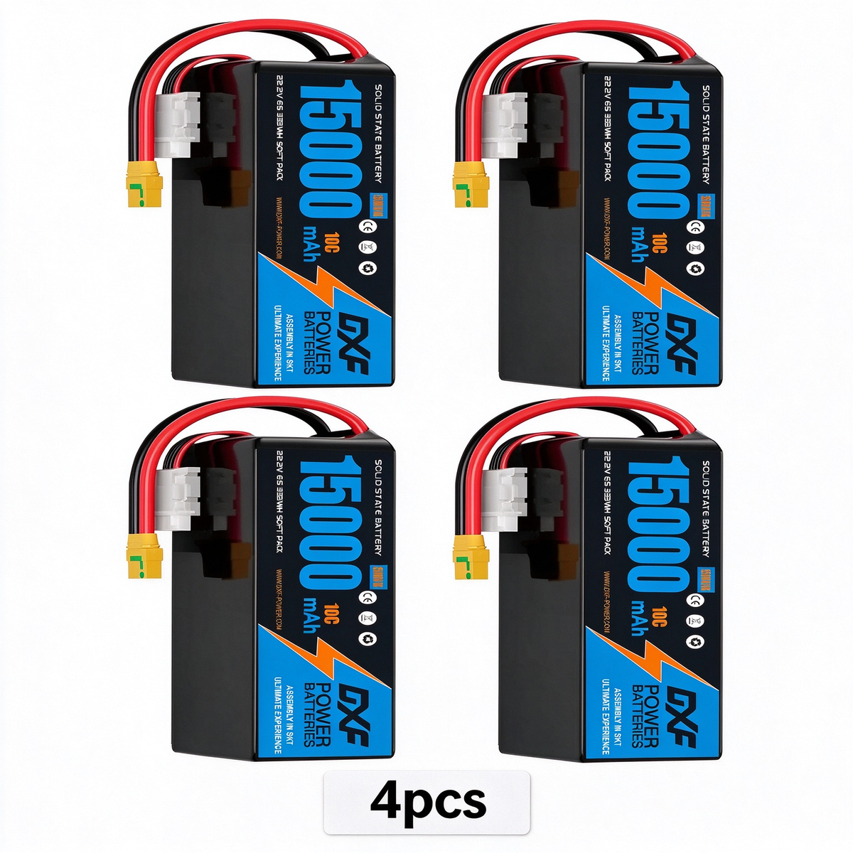 DXF 6S 22.2V 15000mAh 10C Soft Case LiPo Battery with 8AWG Wire for UAVs & Drones (1-6 Pack)