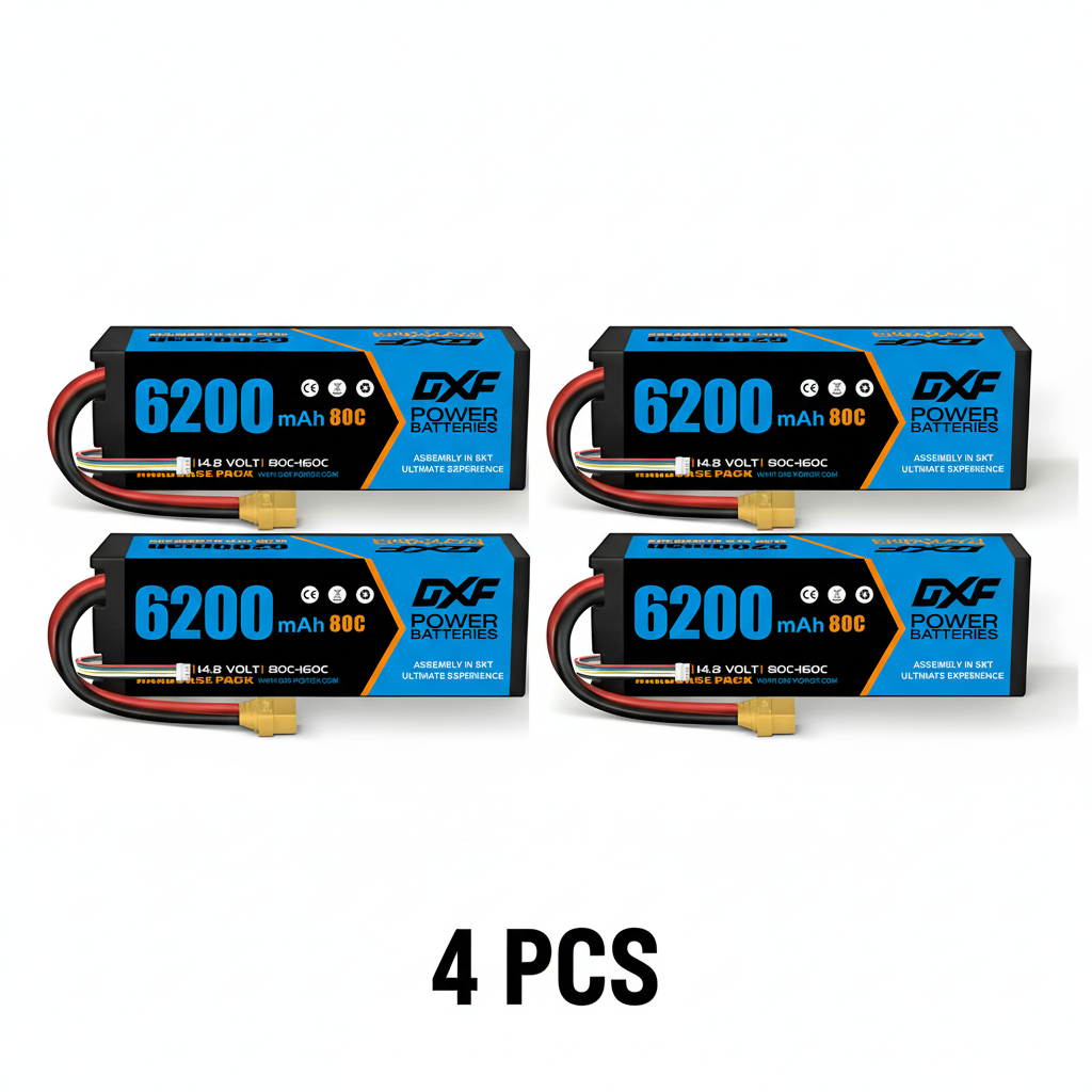DXF 4S 14.8V 6200mAh 80C Graphene Hardcase LiPo Battery XT90 for 1/8 1/10 RC Buggy Truck Car Drone (1-6 Pack)