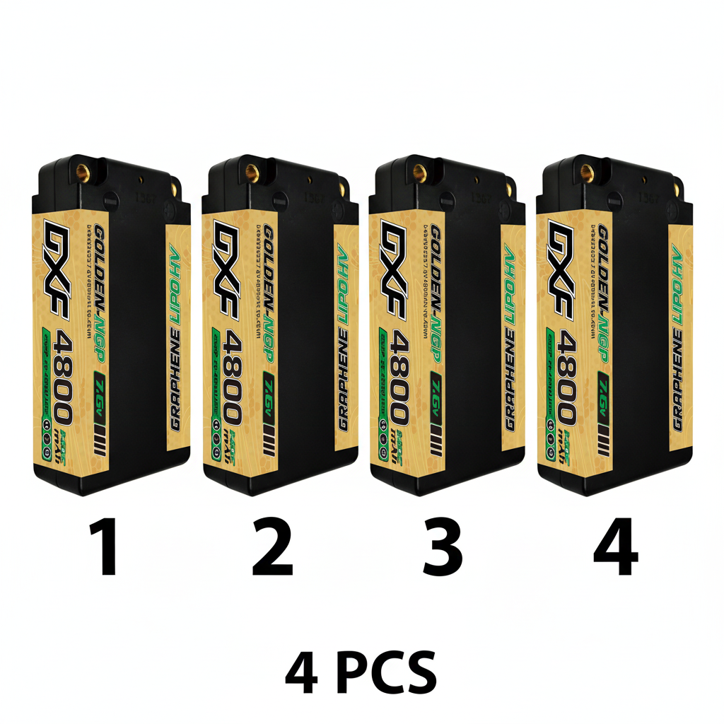 DXF 2S 7.6V 4800mAh 140C Shorty Hardcase LiPo Battery with 5mm Bullet to Deans T-Plug for 1/10 RC Buggies, Cars (1-6 Pack Available)