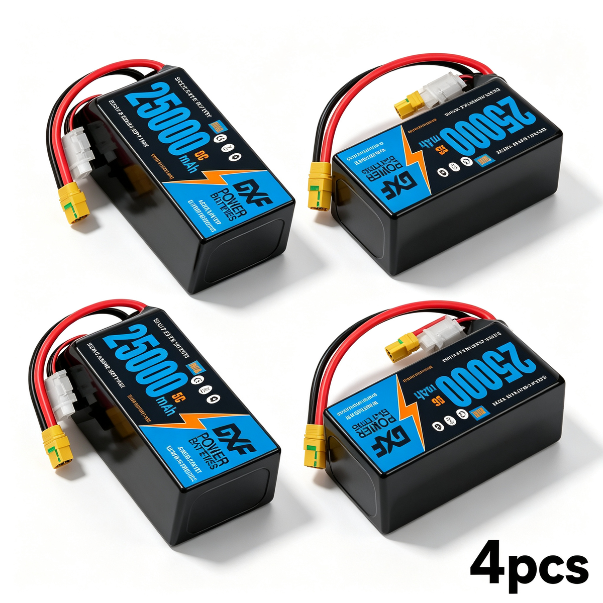 DXF 6S 22.2V 25000mAh 5C Soft Case LiPo Battery with 8AWG Wire for Toy Cars, Boats, UAVs & Drones (1-6 Pack)