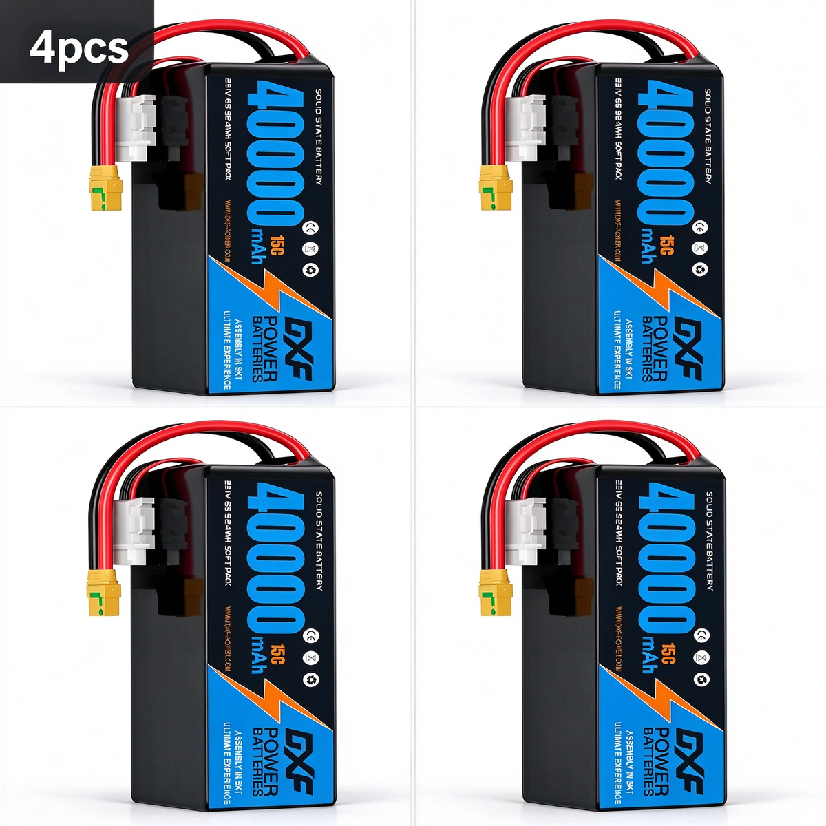 DXF 6S 23.1V 40000mAh 15C Soft Case LiPo Battery with 8AWG Wire for Toy Cars, Boats, UAVs & Drones (1-6 Pack)