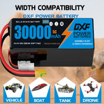 DXF SEMI-SOLID 12S 44.4V 30000mAh 5C Soft Case LiPo Battery with 8AWG Wire for Toy Cars, Boats, UAVs & Drones (1-6 Pack)