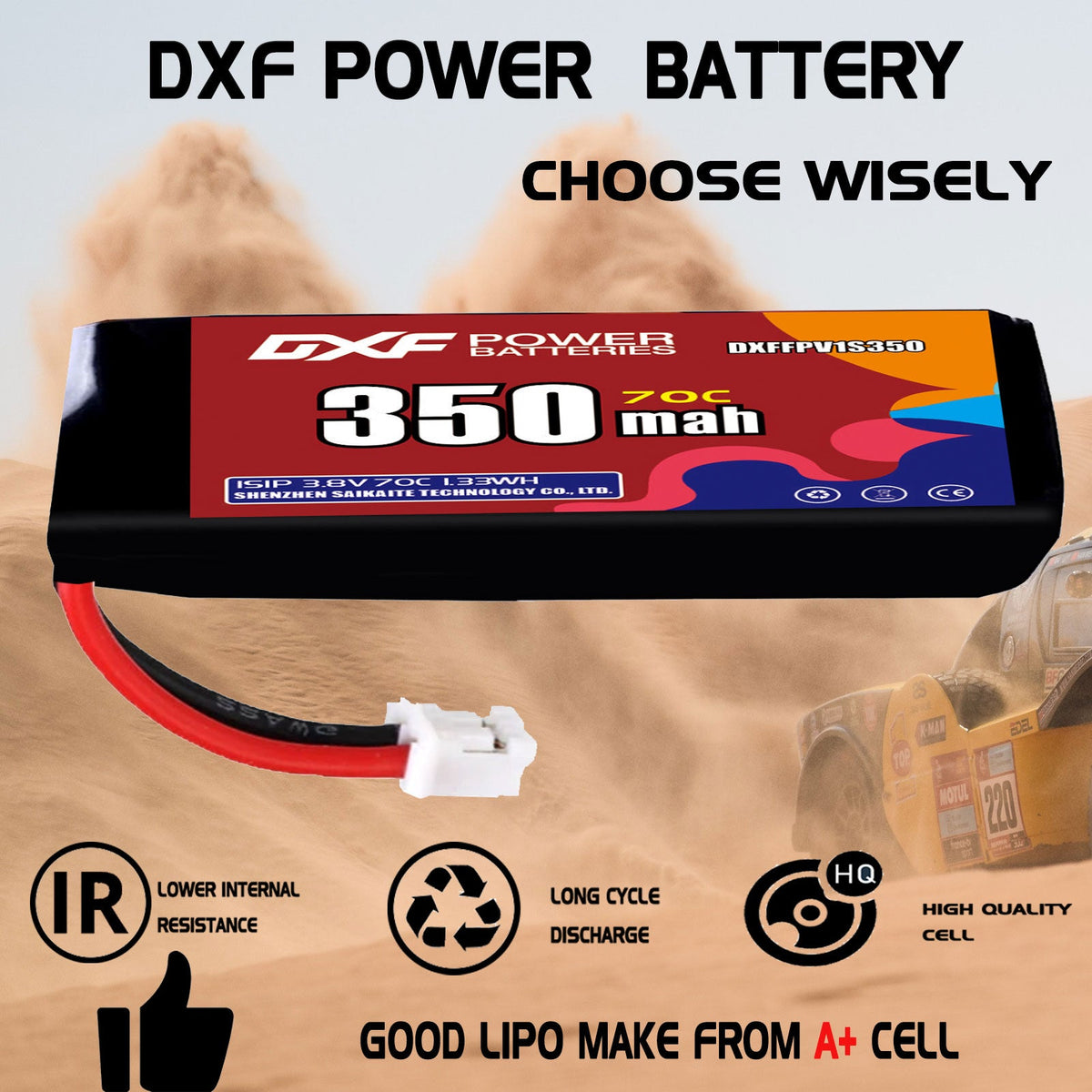 DXF LiPo Battery 1S HV 3.8V 350mAh 70C with PH2.0 / JST / XT30 / SM / XT60 / EC5 / XT90 for FPV Drone Whoop Micro Racing