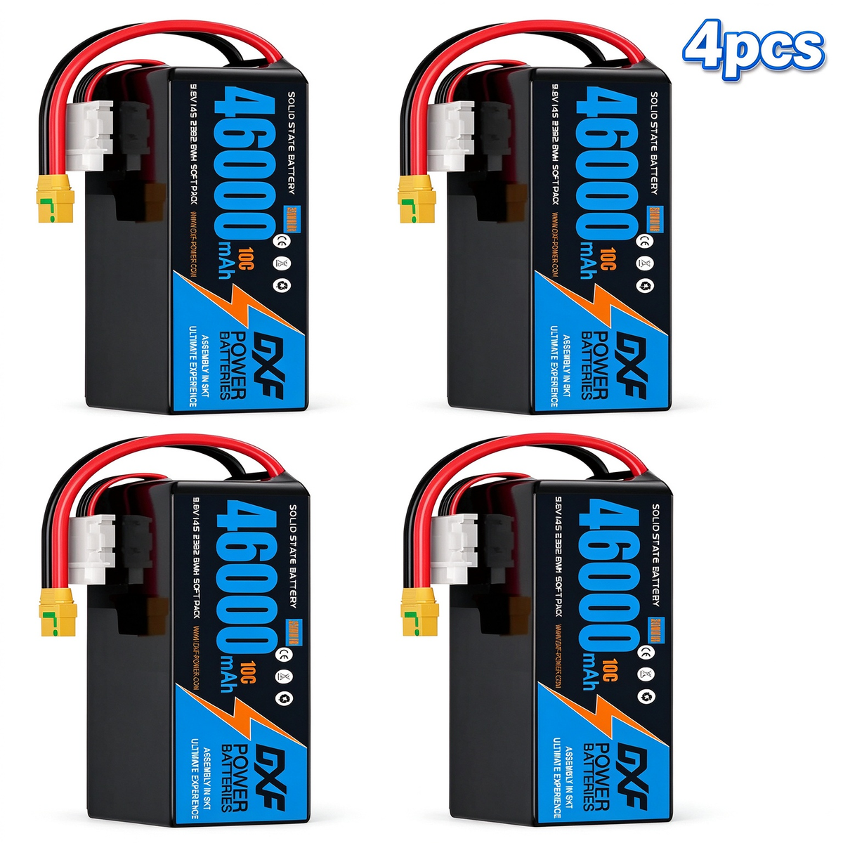 DXF SEMI-SOLID 14S 51.8V 46000mAh 10C Soft Case LiPo Battery with 8AWG Wire for Toy Cars, Boats, UAVs & Drones (1-6 Pack)