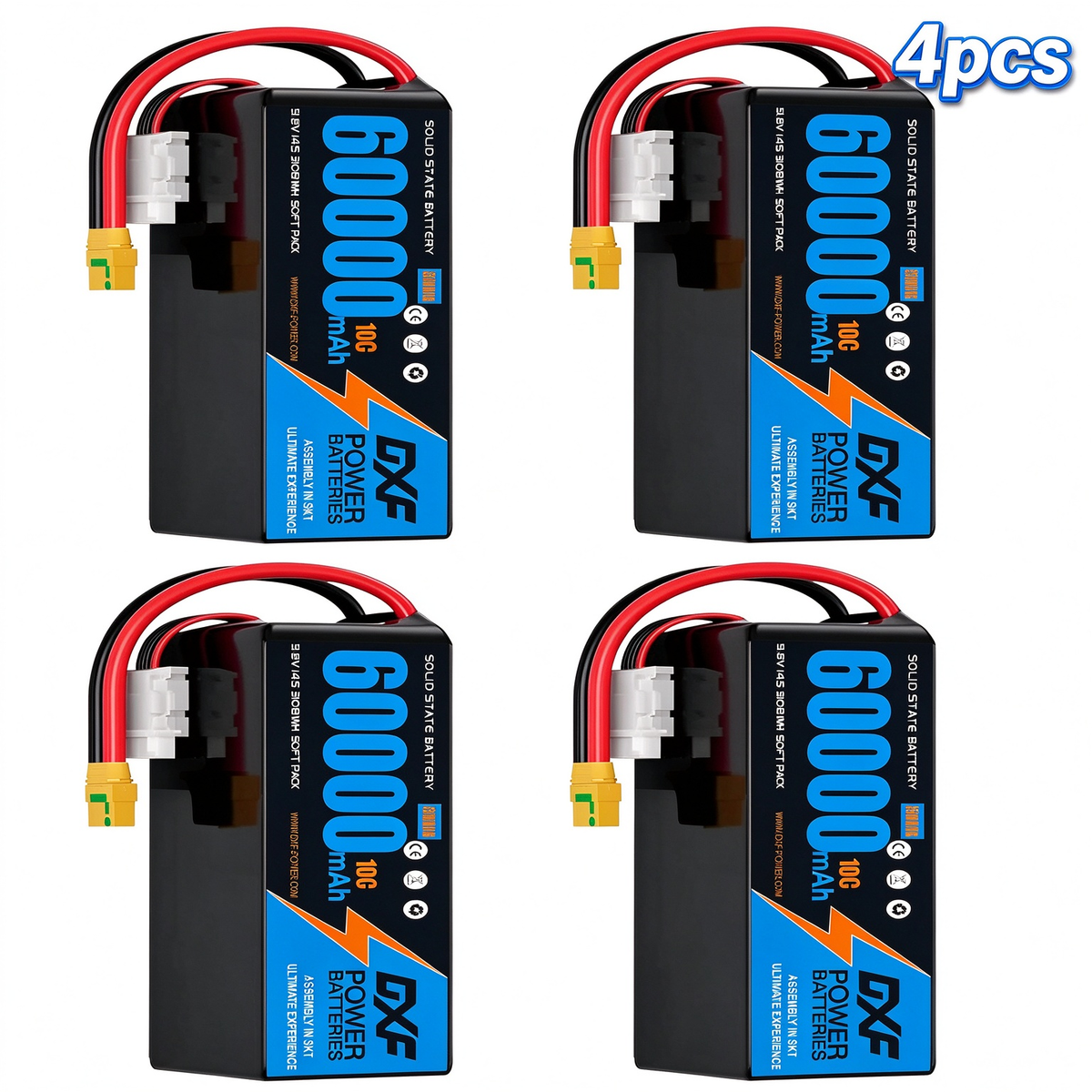 DXF SEMI-SOLID 14S 51.8V 60000mAh 10C Soft Case LiPo Battery with 8AWG Wire for Toy Cars, Boats, UAVs & Drones (1-6 Pack)