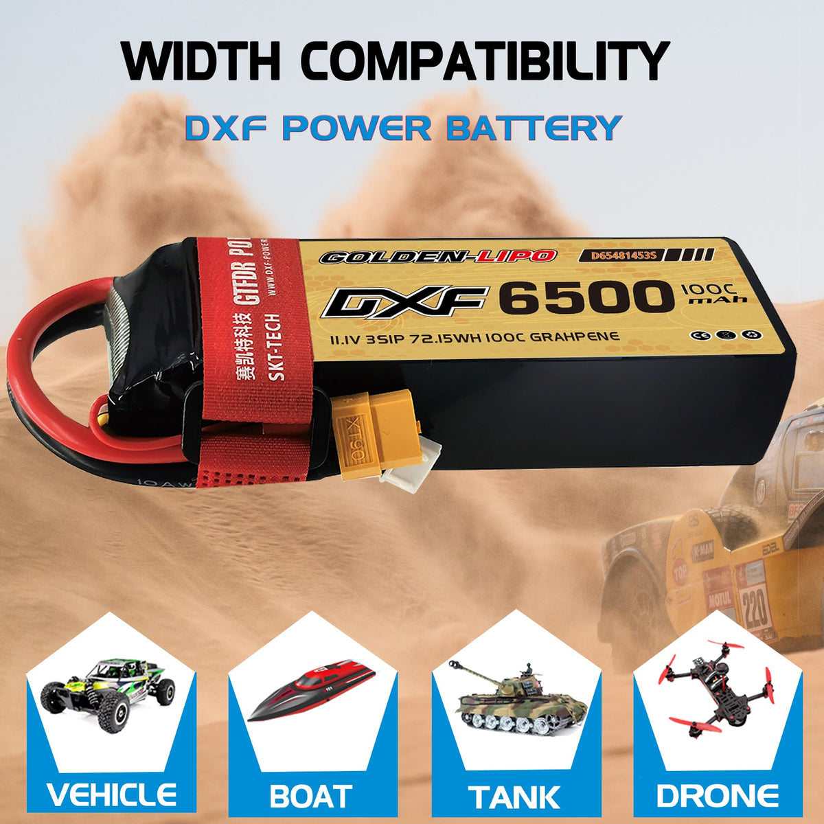 DXF Lipo Battery 3S 11.1V 6500mAh 100C Graphene Softcase with EC5 / T / TRX / XT60 / XT90 / XT150 / Q8s Plug for RC 1/8 1/10 Buggy Truck Car Off-Road Drone