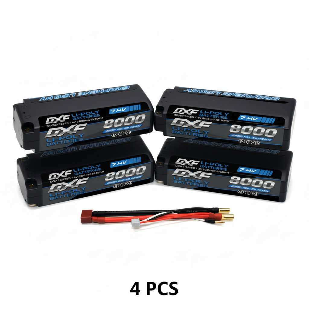 DXF 2S 7.4V 8000mAh 110C Graphene Hardcase LiPo Battery with 5mm Bullet to Deans Plug for 1/10 1/8 RC Cars, Trucks, Slash 4x4 (1-6 Pack Available)