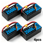 DXF SEMI-SOLID 12S 44.4V 25000mAh 5C Soft Case LiPo Battery with 8AWG Wire for Toy Cars, Boats, UAVs & Drones (1-6 Pack)