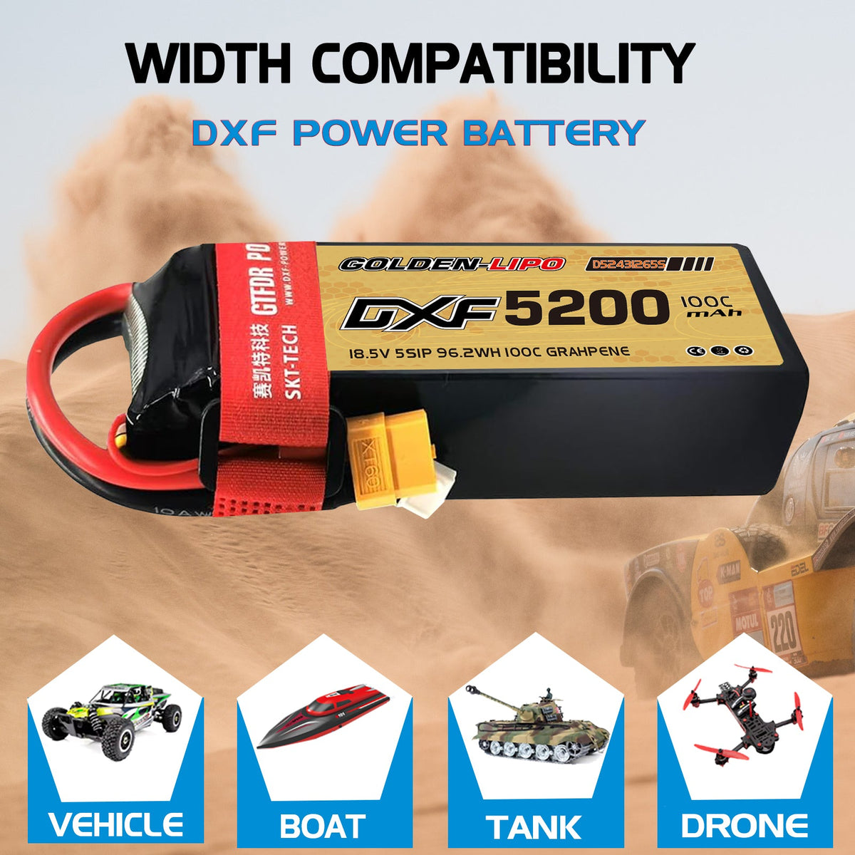 DXF Lipo Battery 5S 18.5V 5200mAh 100C Graphene Softcase with EC5 / T / TRX / XT60 / XT90 / XT150 / Q8s Plug for RC 1/8 1/10 Buggy Truck Car Off-Road Drone