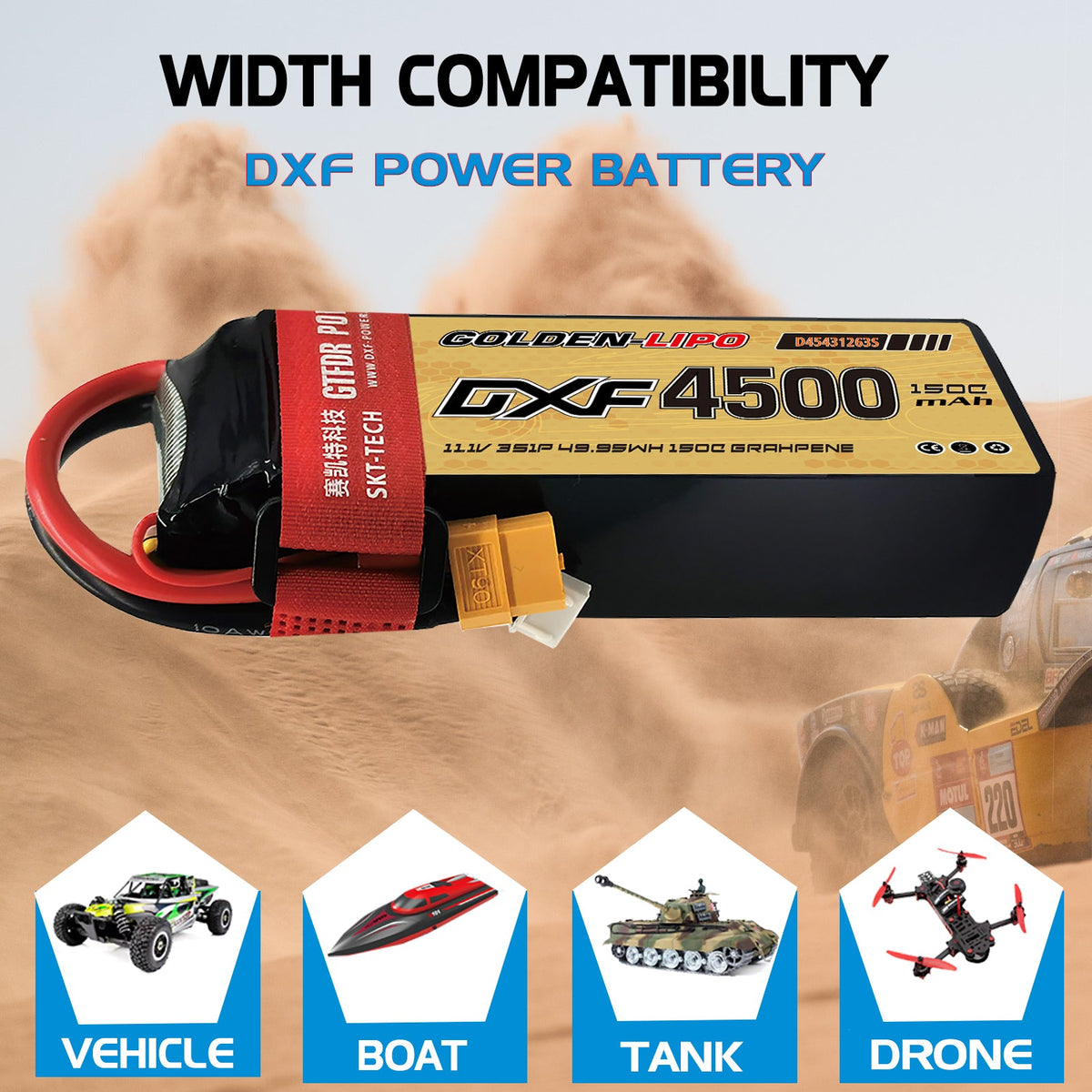 DXF Lipo Battery 3S 11.1V 4500mAh 150C GoldSeries Graphene Softcase with EC5 / T / TRX / XT60 / XT90 / XT150 / Q8s Plug for RC 1/8 1/10 Buggy Truck Car Off-Road Drone