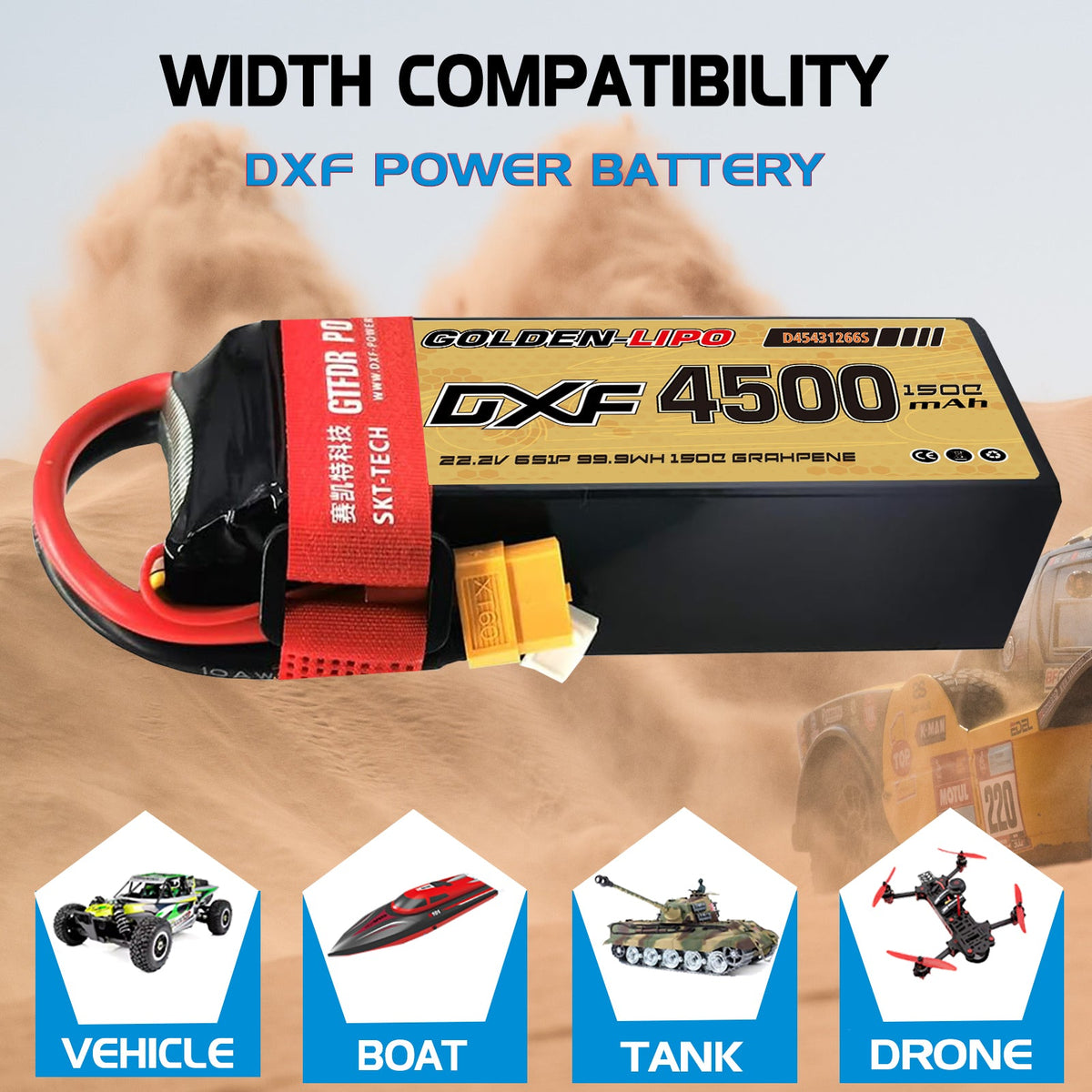 DXF Lipo Battery 6S 22.2V 4500mAh 150C GoldSeries Graphene Softcase with EC5 / T / TRX / XT60 / XT90 / XT150 / Q8s Plug for RC 1/8 1/10 Buggy Truck Car Off-Road Drone