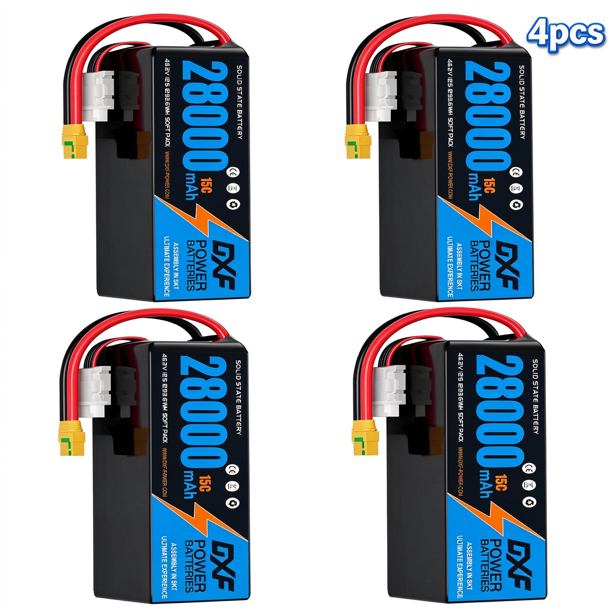 DXF SEMI-SOLID 12S 46.2V 28000mAh 15C Soft Case LiPo Battery with 8AWG Wire for Toy Cars, Boats, UAVs & Drones (1-6 Pack)