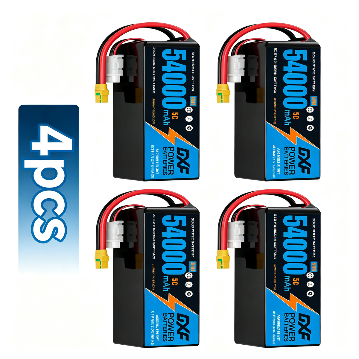 DXF 6S 22.2V 54000mAh 5C Soft Case LiPo Battery with 8AWG Wire for Toy Cars, Boats, UAVs & Drones (1-6 Pack)