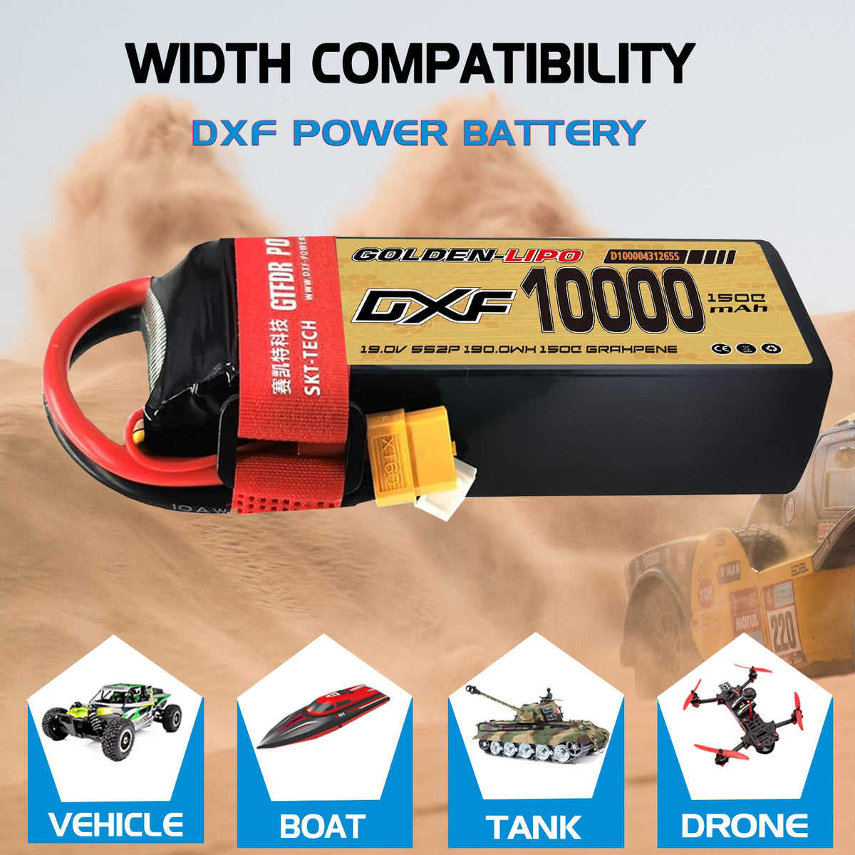 DXF Lipo Battery 5S HV 19.0V 10000mAh 150C GoldSeries Graphene Softcase with EC5 / T / TRX / XT60 / XT90 / XT150 / Q8s Plug for RC 1/8 1/10 Buggy Truck Car Off-Road Drone