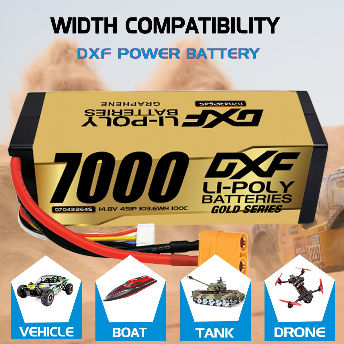 DXF LiPo Battery 4S 14.8V 7000mAh 100C Graphene Hardcase with EC5 / T / TRX / XT60 / XT90 / XT150 / Q8s Plug for RC 1/8 1/10 Buggy Truck Car Off-Road Drone