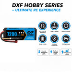 DXF BLUE Series 3S 11.1V 7200mAh 100C Graphene Hardcase LiPo Battery with Deans/T-Plug & 10AWG Wire (1-6 Pack)
