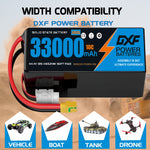 DXF SEMI-SOLID 12S 44.4V 33000mAh 10C Soft Case LiPo Battery with 8AWG Wire for Toy Cars, Boats, UAVs & Drones (1-6 Pack)