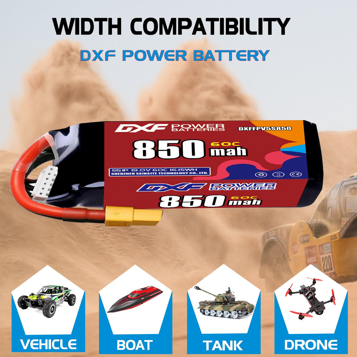 DXF LiPo Battery 5S HV 19.0V 850mAh 60C with PH2.0 / JST / XT30 / SM / XT60 / EC5 / XT90 for FPV Drone Whoop Micro Racing