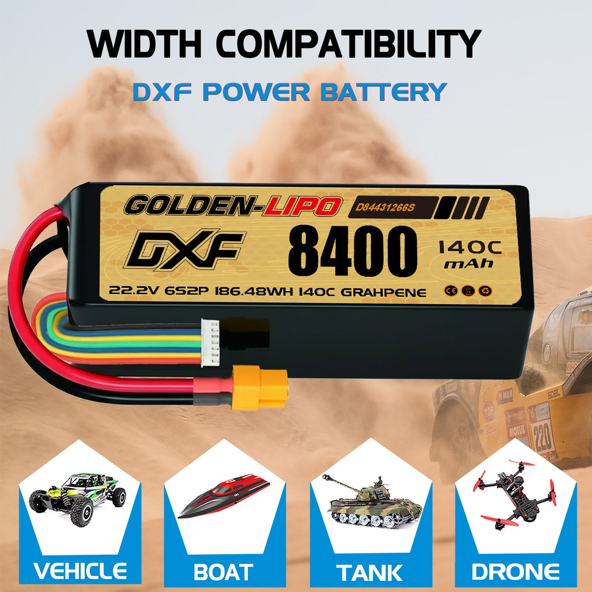 DXF LiPo Battery 6S 22.2V 8400mAh 140C Graphene Softcase with EC5 / T / TRX / XT60 / XT90 / XT150 / Q8s Plug for RC 1/8 1/10 Buggy Truck Car Off-Road Drone
