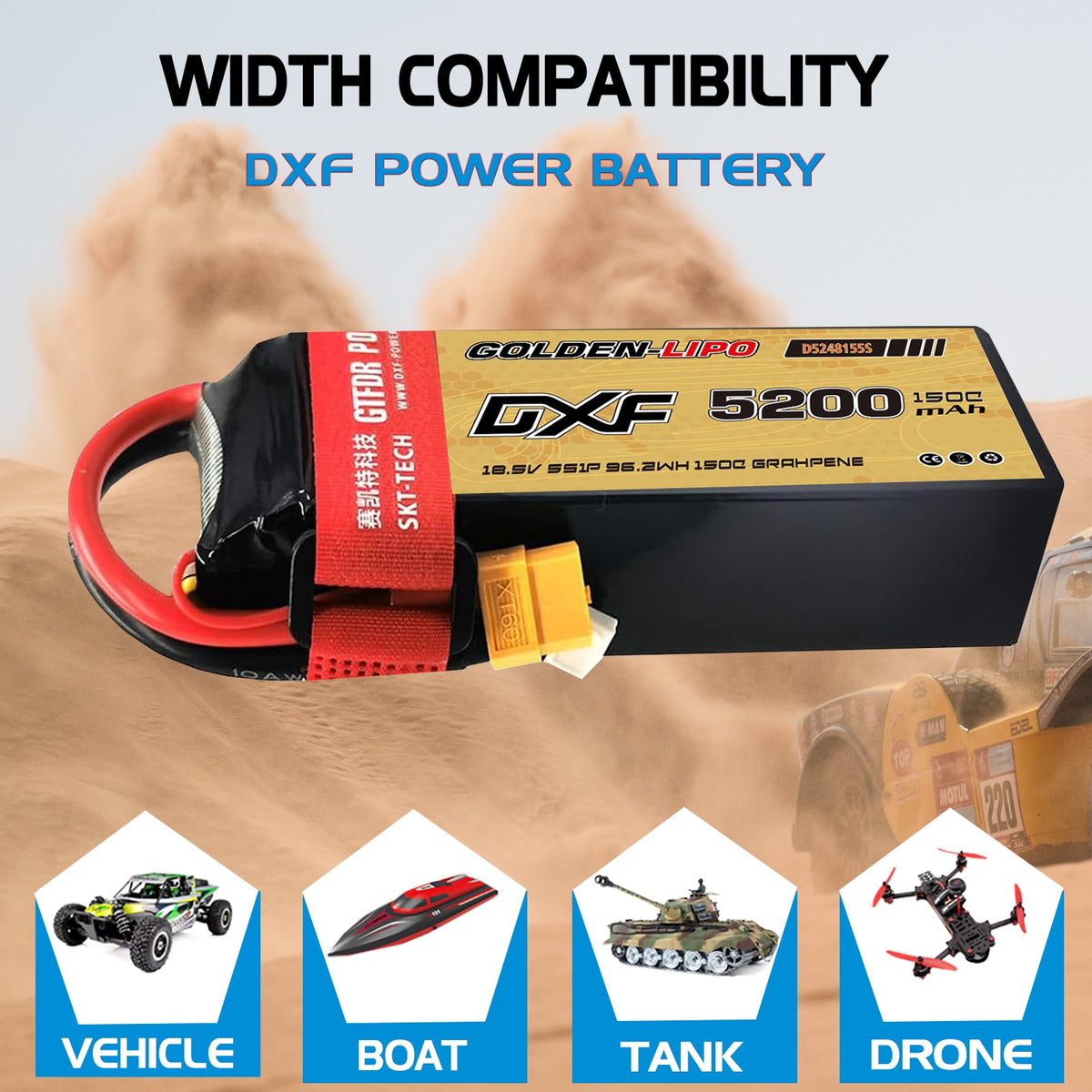 DXF Lipo Battery 5S 18.5V 5200mAh 150C Graphene Softcase with EC5 / T / TRX / XT60 / XT90 / XT150 / Q8s Plug for RC 1/8 1/10 Buggy Truck Car Off-Road Drone