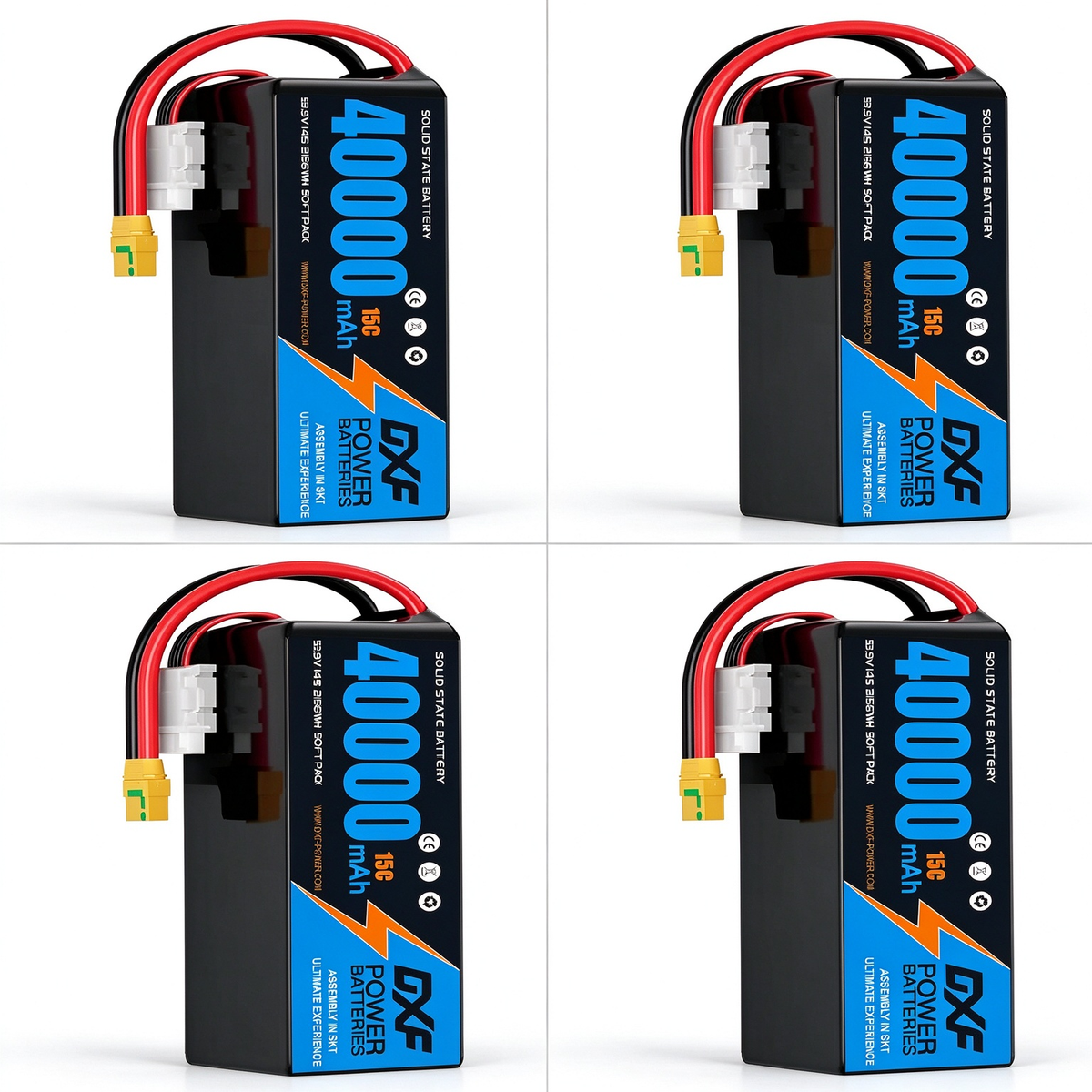DXF SEMI-SOLID 14S 53.9V 40000mAh 15C Soft Case LiPo Battery with 8AWG Wire for Toy Cars, Boats, UAVs & Drones (1-6 Pack)