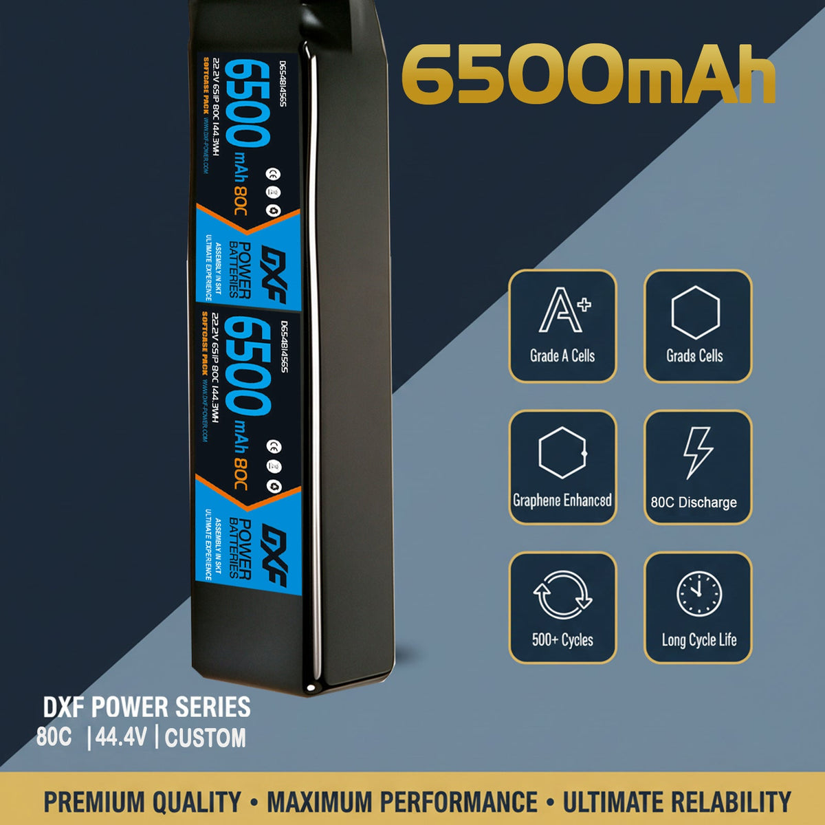 DXF LiPo Battery 12S 44.4V 6500mAh 80C Graphene Softcase Blue with EC5 / T / TRX / XT60 / XT90 / XT150 / Q8s Plug for RC 1/8 1/10 Buggy Truck Car Off-Road Drone