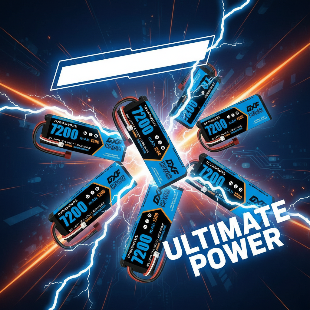 DXF 2S 7.4V 7200mAh 120C Hardcase LiPo Battery with 10AWG Deans for 1/10 1/8 RC Cars, Trucks, Buggies (2 & 4 Pack Available)