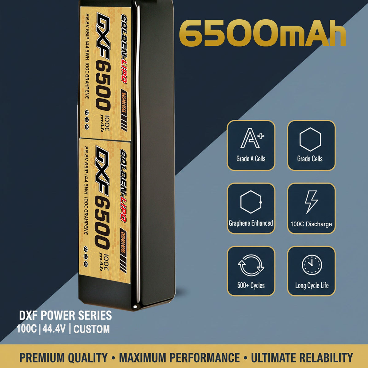DXF Lipo Battery 12S 44.4V 6500mAh 100C GoldSeries Graphene Softcase with EC5 / T / TRX / XT60 / XT90 / XT150 / Q8s Plug for RC 1/8 1/10 Buggy Truck Car Off-Road Drone