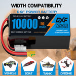 DXF SEMI-SOLID 12S 44.4V 10000mAh 15C Soft Case LiPo Battery with 8AWG Wire for Toy Cars, Boats, UAVs & Drones (1-6 Pack)