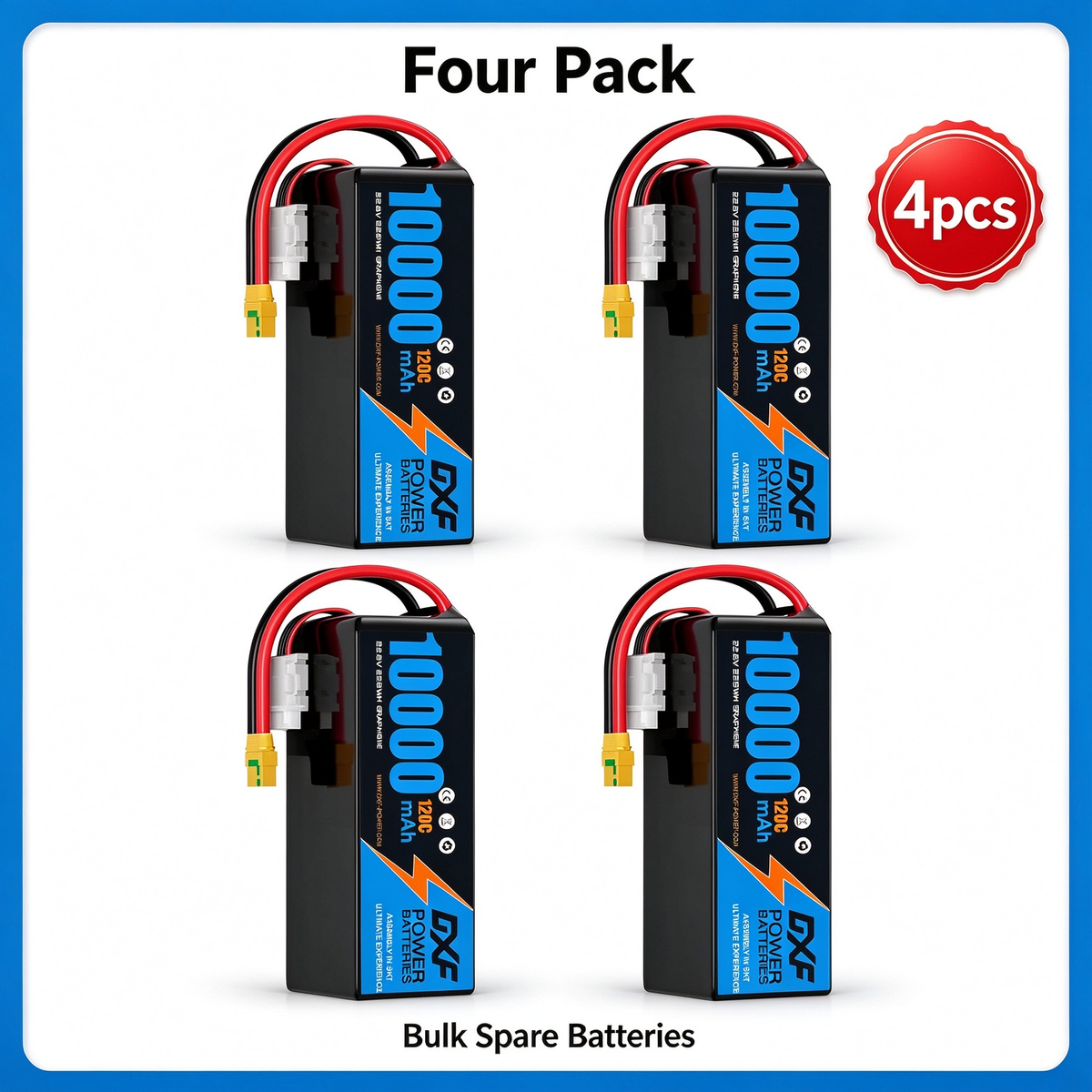 DXF 6S 22.8V 10000mAh 120C Soft Case LiHV Battery with 8AWG Wire for Toy Cars, Boats, UAVs & Drones (1-6 Pack)