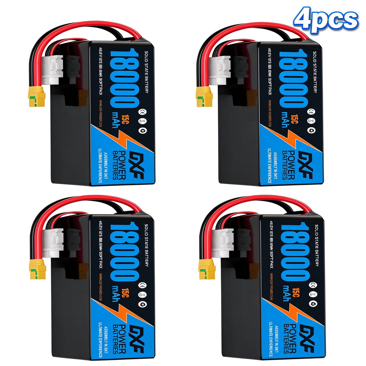 DXF SEMI-SOLID 12S 46.2V 18000mAh 15C Soft Case LiPo Battery with 8AWG Wire for Toy Cars, Boats, UAVs & Drones (1-6 Pack)