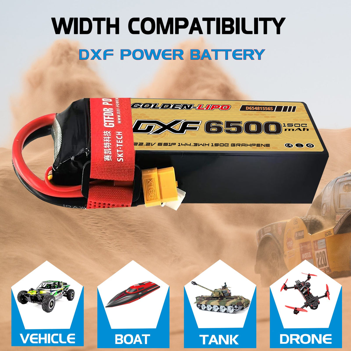 DXF Lipo Battery 6S 22.2V 6500mAh 150C Graphene Softcase with EC5 / T / TRX / XT60 / XT90 / XT150 / Q8s Plug for RC 1/8 1/10 Buggy Truck Car Off-Road Drone