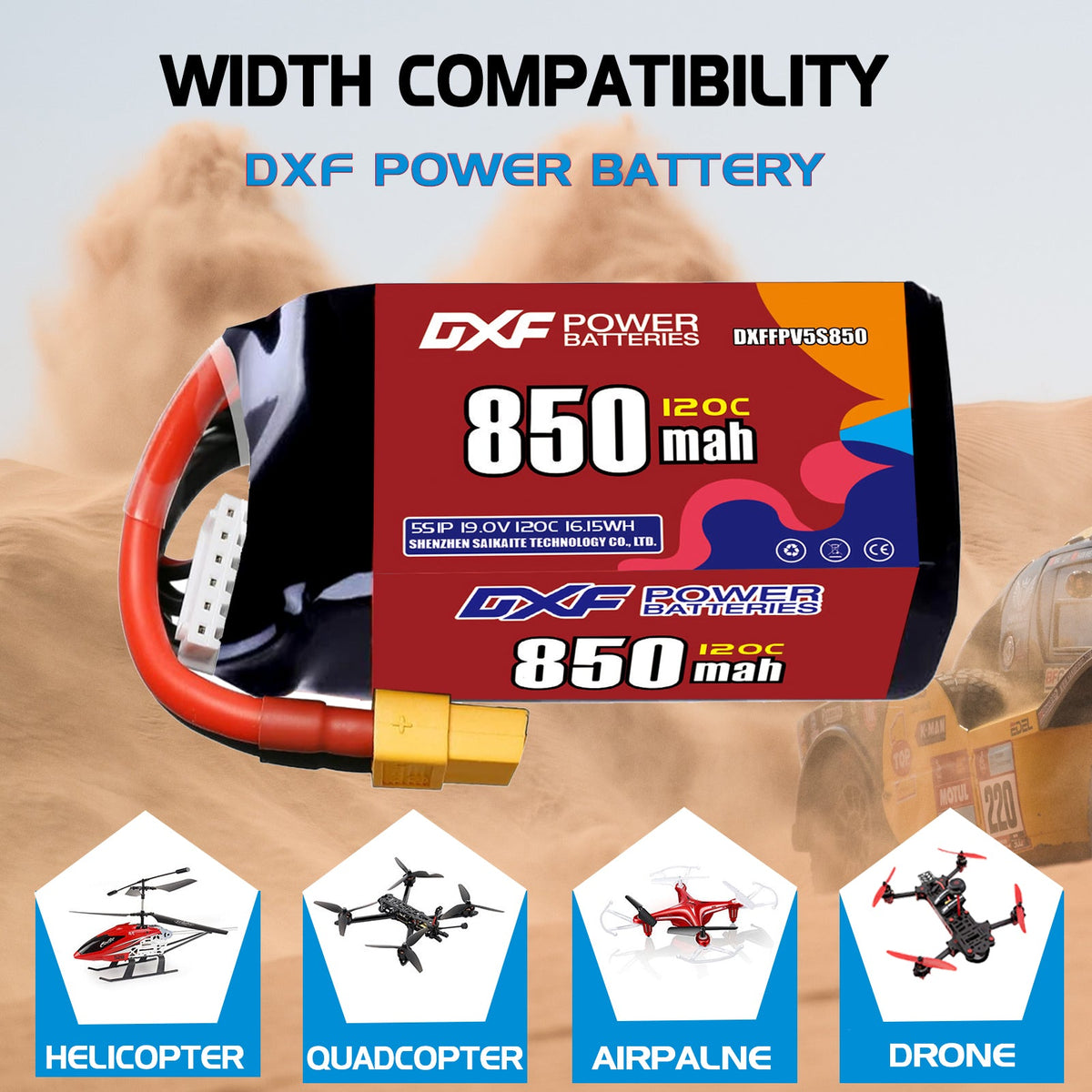 DXF 5S 19.0V 850mAh 120C LiPo Battery for FPV Micro Drones (PH2.0 / JST / XT30 / SM / XT60 / EC5 / XT90 Options)