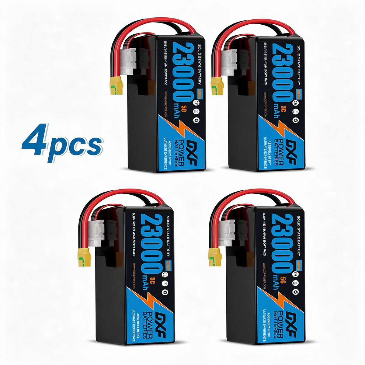 DXF SEMI-SOLID 14S 51.8V 23000mAh 5C Soft Case LiPo Battery with 8AWG Wire for UAVs & Drones (1-6 Pack)